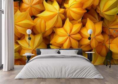 Lots of delicious Star fruits, background texture close-up, healthy food Wall mural