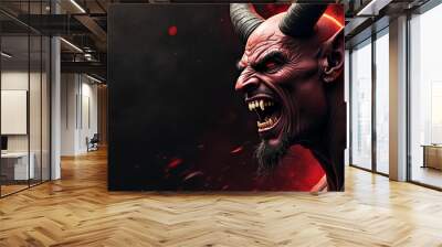 Angry devil profile with copy space for text - black background - yelling, shouting, screaming - god of evil - hell concept art - Leviathan, Astaroth, Mammon, Baal Wall mural