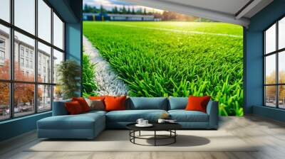 close up Green soccer field grass texture background  Wall mural