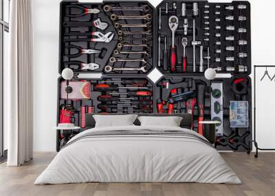 Set of various tools. Profassional tools line.  Wall mural