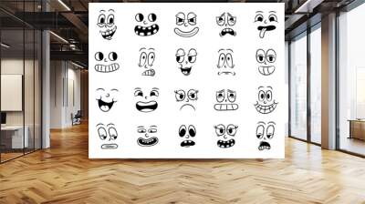 Collection of old retro traditional cartoon animation. Vintage faces of people with different emotions of the 20s 30s. Emoji character expressions 50s 60s. Head faces design elements in comic style Wall mural