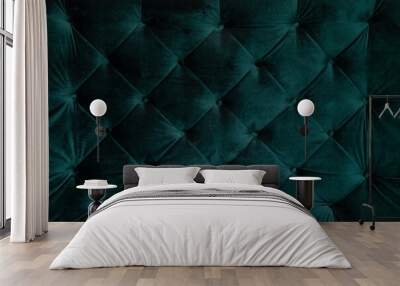 background malachite green teal velvet capitone textile, suede, velor, with buttons, sofa back Wall mural