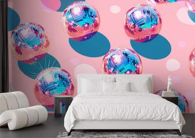 Abstract image of shiny disco balls on a pink background Wall mural