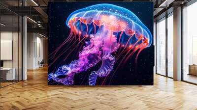 Beautiful bright jellyfish on a black background. close-up Wall mural