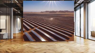 Aerial view of a large solar power plant generating clean and sustainable energy in a desert landscape Wall mural