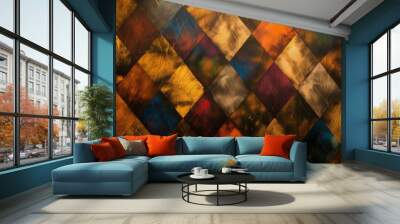 Elegant photo of a textured abstract background with diamond shapes and rich colors Wall mural