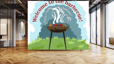 Vintage BBQ poster. Vector background. Wall mural