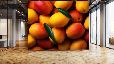 Ripe mango fruit background. Sweet tropical exotic template. Healthy organic food, proper vitamin nutrition Wall mural