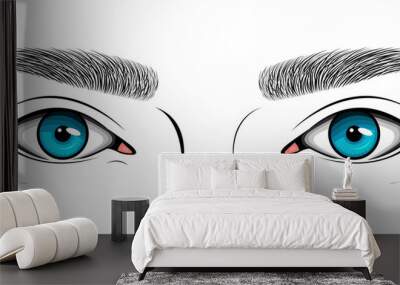 Vector black and white illustration with woman's blue eyes and hand drawn brows. Makeup Look for browbar. Wall mural