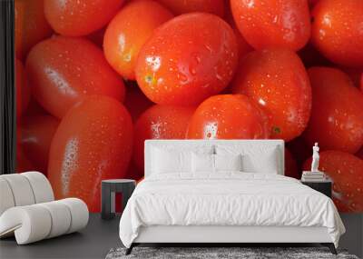 Cherry tomatoes with drops water background Wall mural