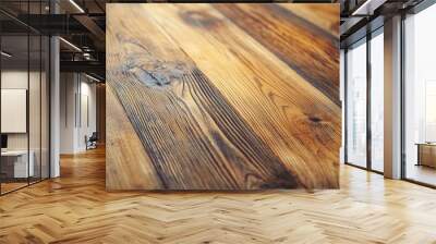 Detailed Shot of Heart Pine Wood Flooring Highlighting Rich Warm Tones and Distinctive Grain Patterns Wall mural