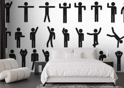 a set of pictograms of human figures, icons of people, silhouettes, various poses of human figures, stick man hand gestures Wall mural