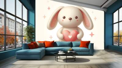 cute children's toy bunny with a heart, a symbol of Valentine's Day, on a white highlighted background Wall mural