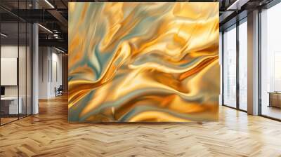 Abstract golden wavy texture resembling molten metal or fluid movement with reflections Wall mural