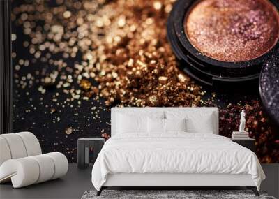 Close-up of scattered cosmetic glitter and eyeshadow Wall mural