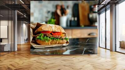 Fresh deli sandwich on kitchen counter Wall mural