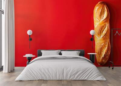 Freshly baked loaf of bread on vibrant red background Wall mural