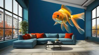 Vibrant goldfish swimming gracefully in a deep blue water environment Wall mural