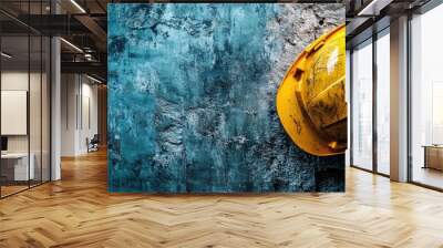 Yellow safety helmet on textured concrete wall background Wall mural