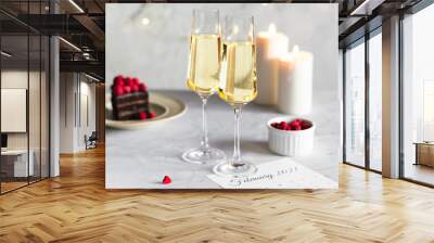 Romantic evening for lovers in the Valentine's day with champagne Wall mural