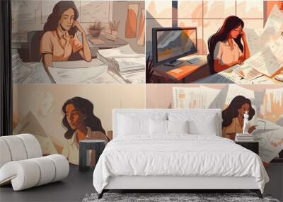 The illustration shows a young Hispanic business woman. She is depicted as an account manager in a professional setting. The image can be used for various branding and marketing purposes. Wall mural