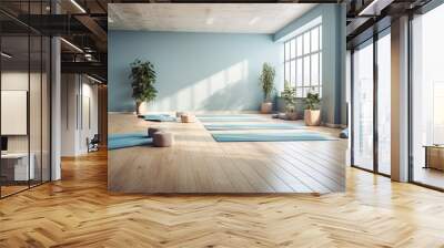 Interior of a yoga studio hall in blue colors. Wall mural