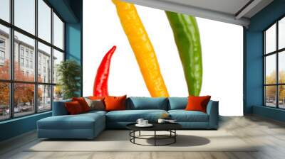 Chili pepper red green and orange isolated on white background Wall mural