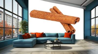 Cinnamon sticks isolated on white background Wall mural