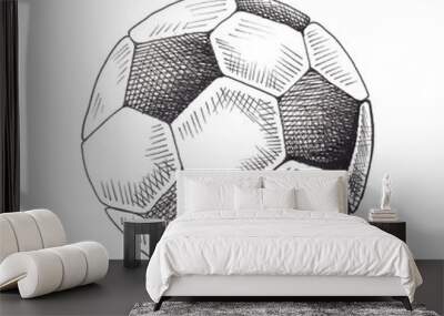 Football sketch. Hand drawn soccer ball, sketch style illustration. Single, isolated on white background. Wall mural