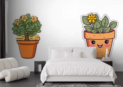 Sticker of a cute cartoon plant pot. Vector illustration. Wall mural