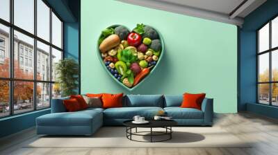 Diet food for health with heart bowl. Baner, place for text.  Wall mural