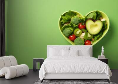 Healthy and healthy diet food in a heart-shaped plate. Banner. Wall mural