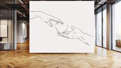 Sketch of hands with heart. Hand drawn line art illustration Wall mural