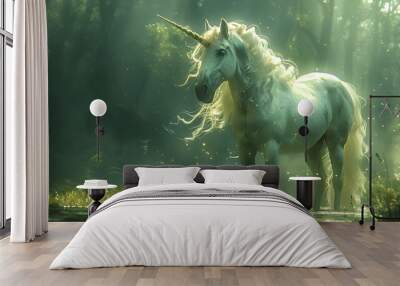 Mystical unicorn in an enchanted woodland. Wall mural