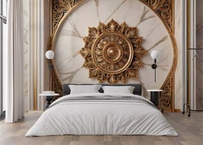 a white and gold design is on a marble surface. Wall mural