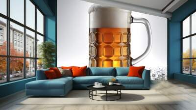 Mug of beer with foam on a light background Wall mural