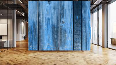 Wood wall. Natural pattern wood blue background. Trendy 2020 year color. Wall mural