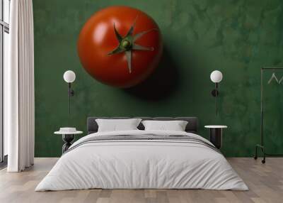 red ripe tomato on a green background Wall mural