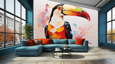 Colorful abstract oil painting of toucan, canvas art, abstract. wall art , minimal Wall mural