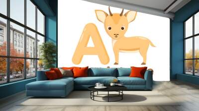 Cute antelope in cartoon style for children's alphabet. Wall mural