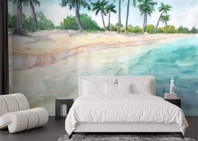 Fiji, palm trees by the beach, watercolor painting, background picture Wall mural