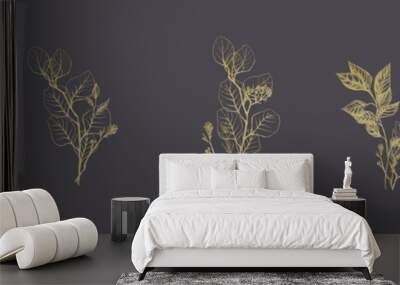 Set of golden floral compositions Wall mural