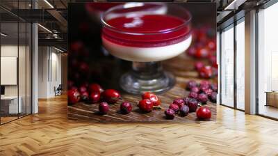 fruit jelly with berries in glasses on wooden table Wall mural