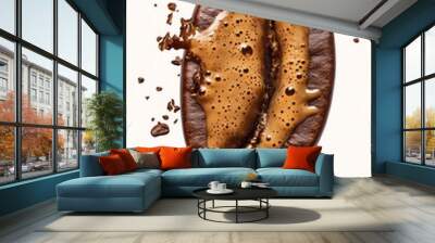 Exploding coffee bean with dynamic liquid splash on white background Wall mural