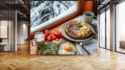 two plates with a healthy breakfast Wall mural