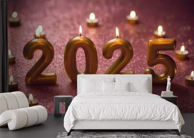 Candlesticks in the form of numbers 2025. Wall mural