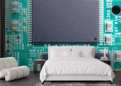 Circuit board repair. Electronic hardware modern technology. Motherboard digital personal computer chip. Tech science background. Integrated communication processor. Information engineering component Wall mural