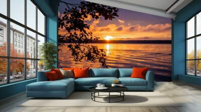 Orange summer sunset on the Russian river Volga Wall mural