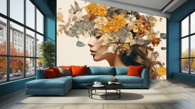 portrait of a woman with flowers Wall mural