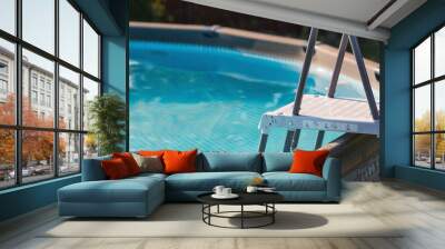 Swimming pool with metal frame for home and garden. Frame swimming pool in the yard. Solar banner.Installation of the pool. The concept of summer holidays and recreation. Wall mural